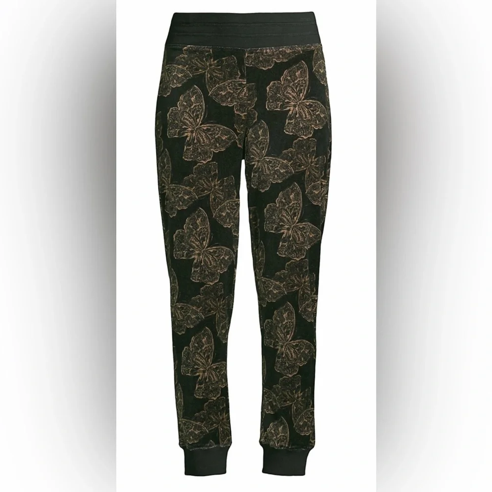 Johnny Was Zuri Modern Velour Sweatpants Black & Butterflies Size X-Large - Picture 9 of 12